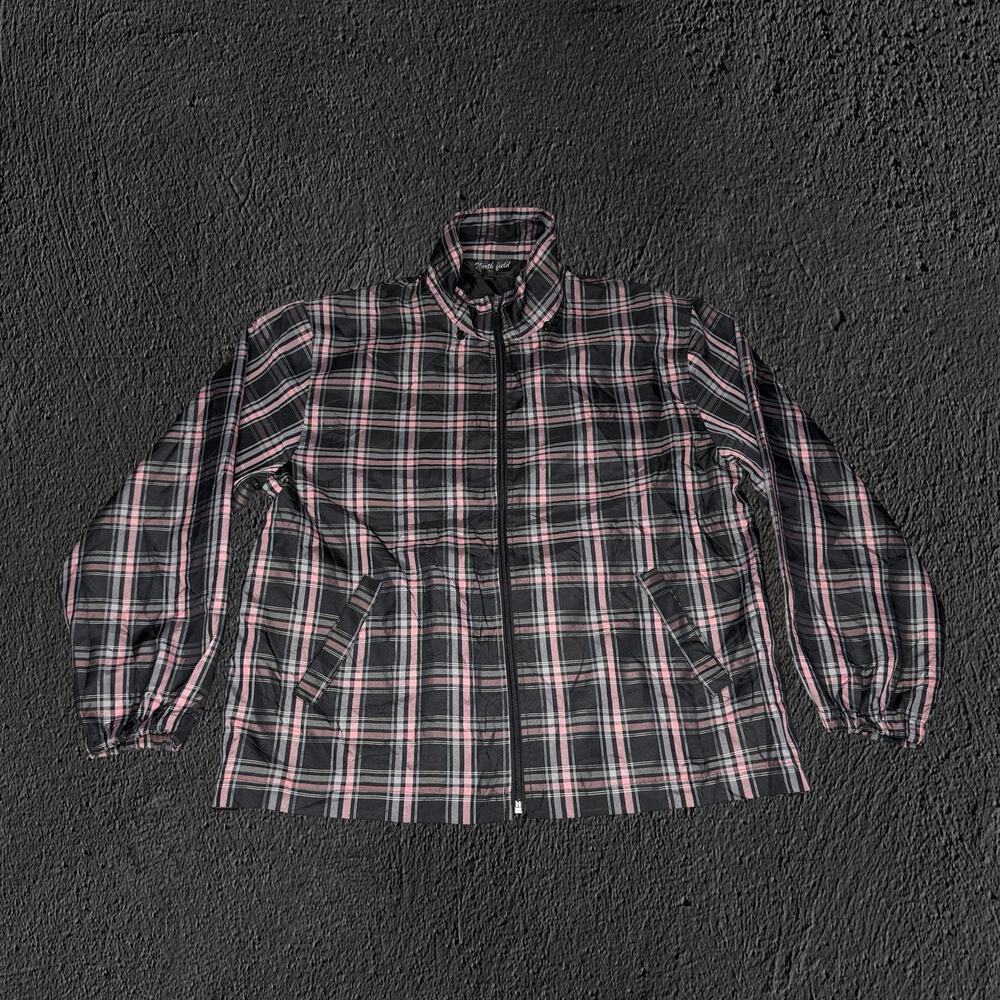 Y2K pink/black north field plaid light track jacket